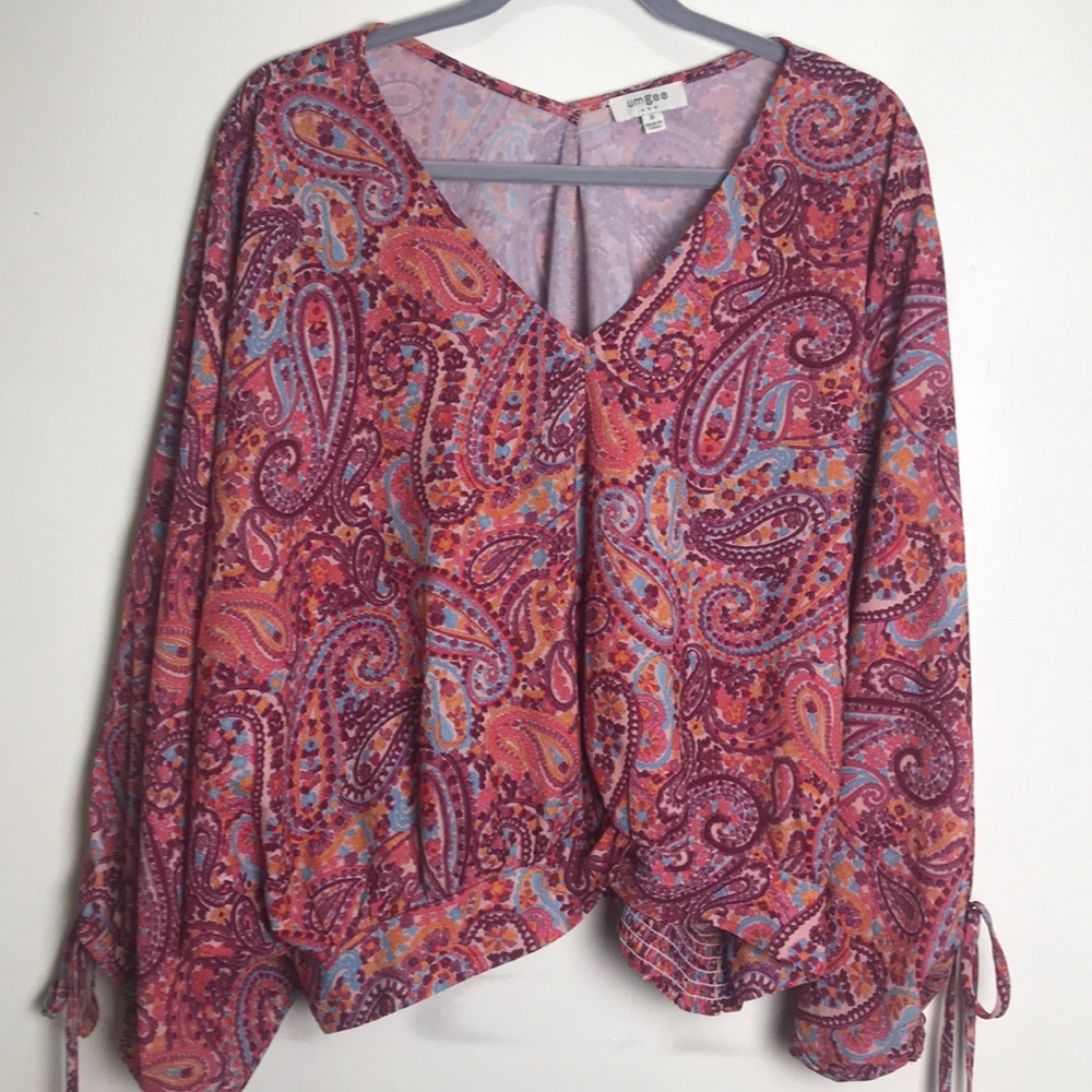 Umgee Cropped Blouse w/ Balloon Sleeves size Med